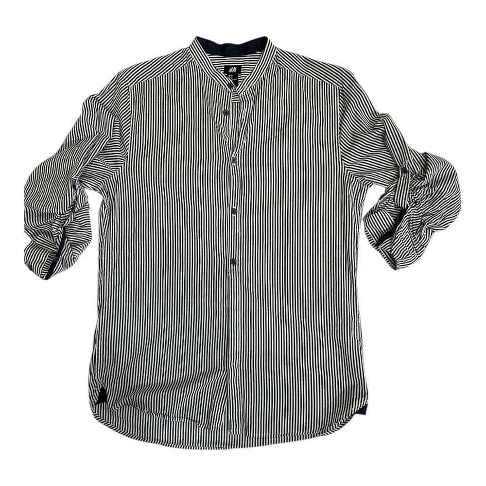 H&M‎ Black and White Striped Women’s Cotton Tops Long- Folded Sleeve Size M